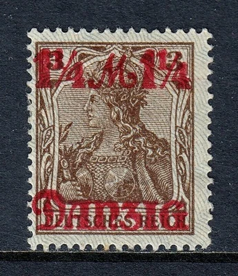 DANZIG — SCOTT 26a — 1920 11/4m en burelage gris 3pf, puntos abajo — mh — scv $36 Foto 1 de 2