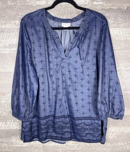 Liz Claiborne dunkelblau Chambray Boho Bauer entspannt Popover Top Gr. 2XL Herbst - Bild 1 von 19