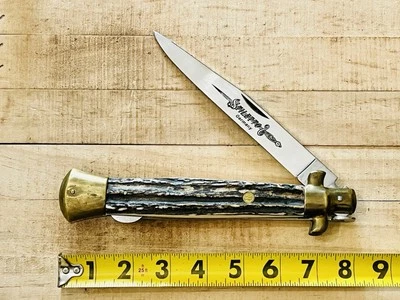 VINT. KISSING CRANE STAG JUMBO STILETTO KNIFE GERMANY KC 45 ROSTFREI MANUAL DIRK - Image 1 of 4