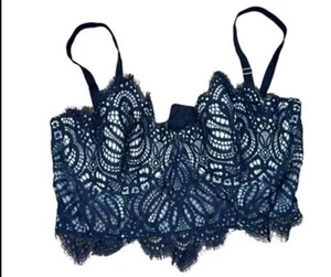 Corset Lace Very Sexy Black bralette Whimsy goth fairy 34D Bra Top Festival Lg - Picture 1 of 3