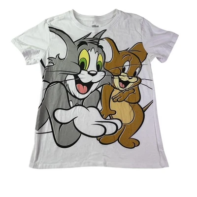 Tom and Jerry Shirt Womens Medium White Graphic Cartoon Tee Crewneck - Image 1 of 4