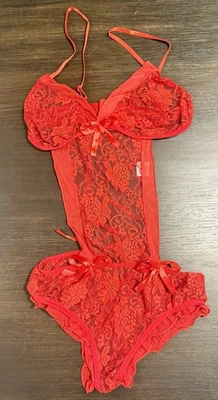 ¡NUEVO SIN ETIQUETAS! Delantal Teddy Babydoll ¡Encaje Rojo! Talla S Foto 1 de 4
