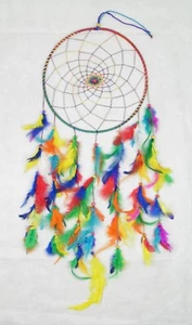 Fair Trade Beautiful 25cm Rainbow Dreamcatcher Handmade with Feathers - Picture 1 of 4
