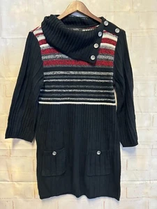 Style&Co Sweater Womens L Black Red Striped Pullover Long Sleeve Tight Knit - Picture 1 of 10