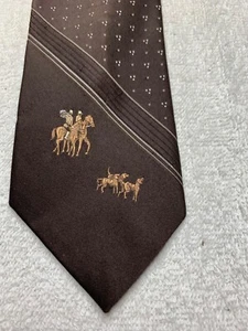 PRINCIPE VINTAGE MENS TIE 1940S -1970S FASHION FUN BROWN WITH HORSES DOGS 3 X 58 - Picture 1 of 4