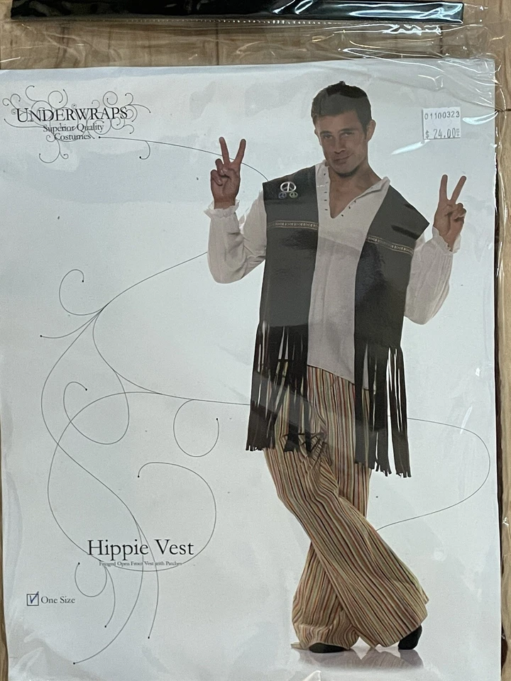 1960S 60 Años 70 ADULTO HOMBRE PAZ RETRO HIPPIE DISFRAZ FLECOS CHALECO Foto 1 de 1