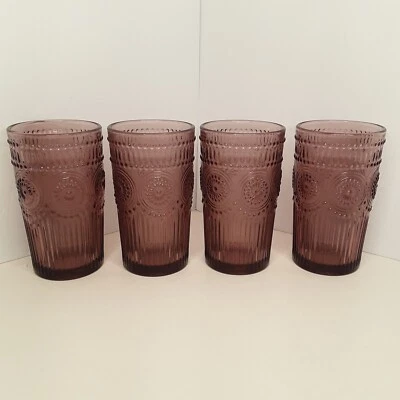 Juego de 4 vasos de vidrio púrpura ciruela Adeline The Pioneer Woman 16 oz Foto 1 de 4