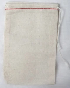 100 (3x5) Red Hem and Natural Drawstring Muslin Bags - Picture 1 of 2