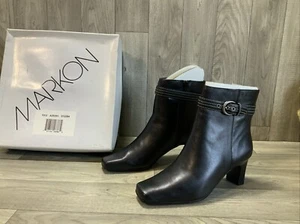 Black Leather Boots Women 8M Ankle Booties Pull On Classic MARKON NEW! - Picture 1 of 10