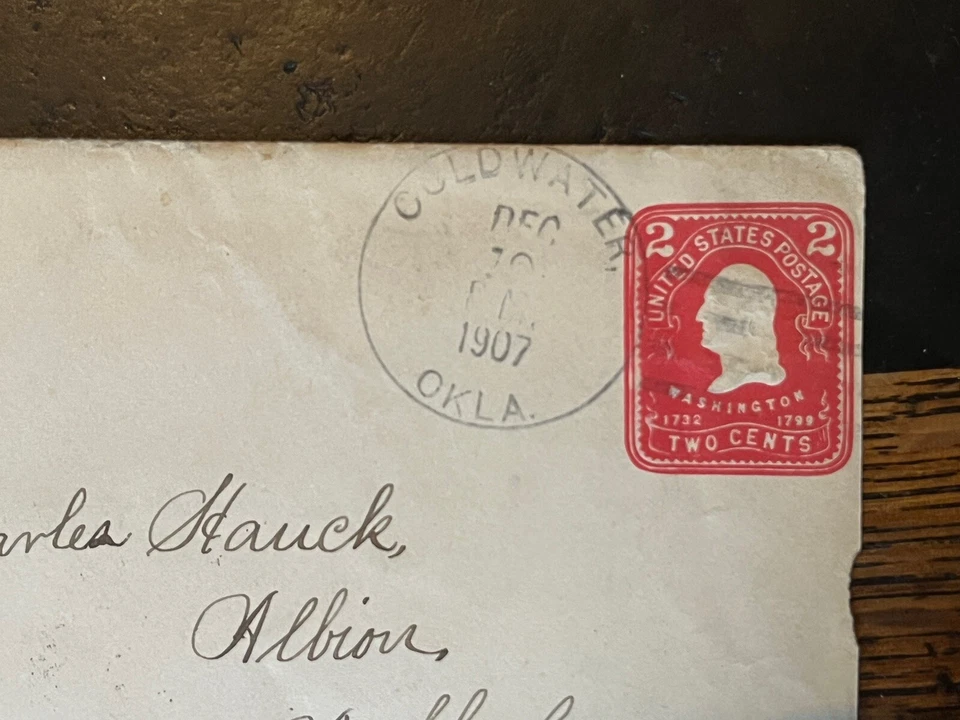 Coldwater Oklahoma OK DPO 1907 гашение обложки на Albion Indiana IN - Изображение 1 из 3