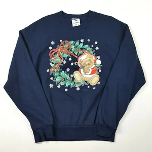 Vintage Teddy Bear Wreath Men's Medium Crewneck Pullover Christmas Sweatshirt - Picture 1 of 7