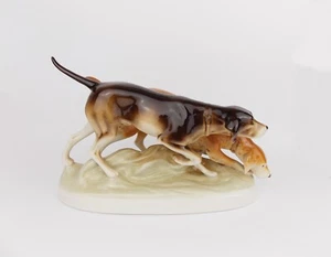 Figura de porcelana vintage de 1970 Royal Dux de perros sabuesos merodeando Checoslovaquia - Imagen 1 de 7