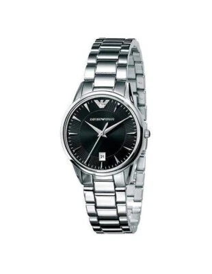 Reloj Emporio Armani Elegante Para Mujer Acero Inoxidable Pulido Plateado Esfera Negra Foto 1 de 3