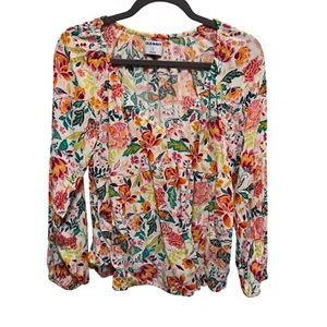 Old Navy Blumen Crinkle Top L/S V-Ausschnitt Sommer leicht Boho fließend groß - Bild 1 von 8