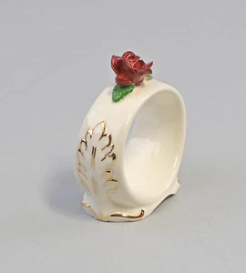 9959315-d Porzellan Ens Serviettenring handmodell. Rose dunkelrot gold 6x2,5x6cm - Picture 1 of 1