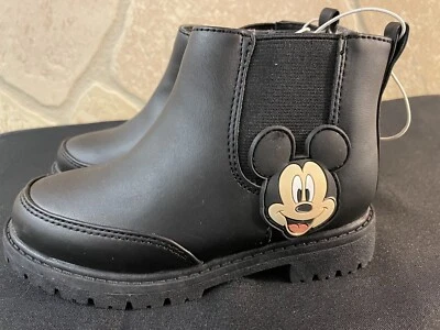Botas de chuva de borracha Mickey Mouse com zíper no tornozelo pretas infantis tamanho 9 NOVAS - Imagem 1 de 4
