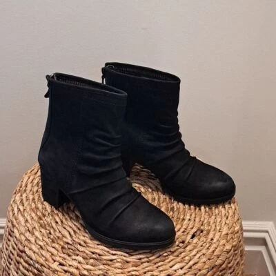 Botines Rockport para mujer Cobb Hill de cuero engrasado negro cremallera trasera talla 9 Foto 1 de 4