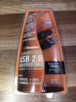 Stratitec 6.5 Ft Premium USB 2.0 High-Speed Printer Cable 24K GP USB-A To USB-B - Image 1 of 2