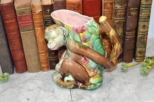 Antique English Majolica Monkey Pitcher Jug 19th C. Pink Interior - Picture 1 of 12