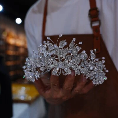 Acessório de cabelo nupcial de cristal coroas tiaras casamento borboleta tamanho grande europeu - Imagem 1 de 4