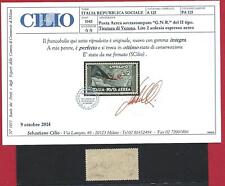 1944 RSI, Air Mail n . 125, 2 Lire slate, MNH ** CILIO certificate