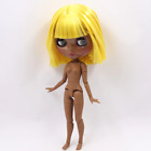 BJD Blythe Doll Yellow Hair Super Black Skin 12" Joint Body DIY Articulated Toys