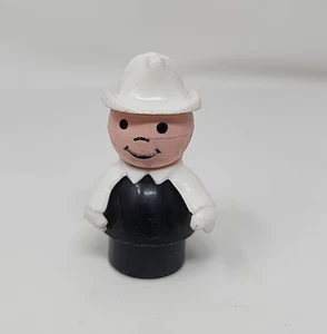 Vintage Fireman Black White Arms Hat Figure Fisher Price - Picture 1 of 4