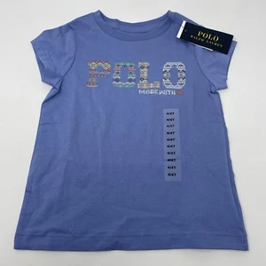 Polo Ralph Lauren Girls 4T Logo Polo Blue T-Shirt Short Sleeve - Picture 1 of 5
