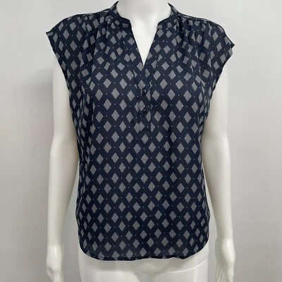 BLUSA BANANA REPUBLIC NOVA COM ETIQUETAS Feminina XXS Azul SEM MANGAS Geométrica VESTIDO Novo - Imagem 1 de 4