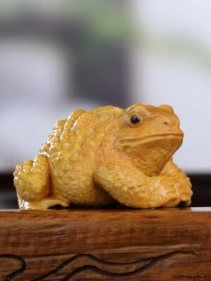 Talla de madera de boj de 1 pieza con mango de sapo dorado talla de madera maciza Foto 1 de 4