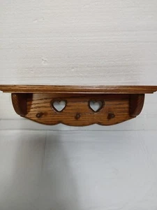 Oak Hanging Heart Shelf Three Peg 13.5 In - Picture 1 of 15