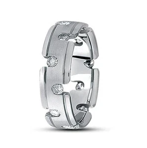 Oro 14k, 0,84ct. Alianza de boda, anillo brillante de diseño elegante de diamantes redondos para hombre - Imagen 1 de 1