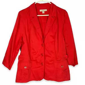 Blazer Giacca Laura Ashley Donna 2X Plus Carriera Rossa Cotone Tasche Rotolo - Foto 1 di 8