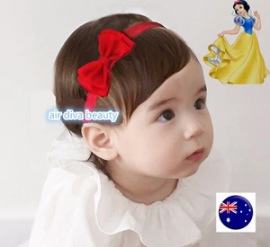 Baby Girls School Red Lace Satin Bow Snow white Party Xmas Hair band Headband  - Picture 1 of 10