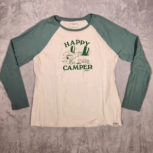 LL Bean Peanuts Shirt Damen Large Raglan weiß grün Happy Camper Snoopy - Bild 1 von 12