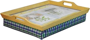 Portable Wooden Breakfast,Food,Laptop Table Lap Tray with Cushion Bean Bag Herbs - Picture 1 of 12
