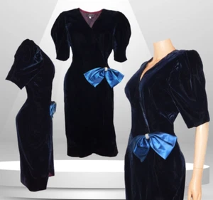 Velour Midi PROM Dress Y2K 90s Blue Velvet Formal Gown Cachet By Bari Protos - Picture 1 of 9
