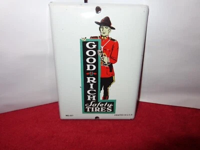 7 x 5 in GOODRICH MOUNTIE SAFETY TIRES SIGN DOMED HEAVY METAL PORCELAIN # A 18 - Image 1 of 4
