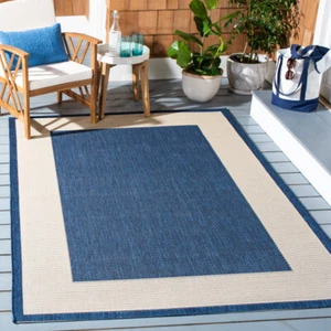 SAFAVIEH Outdoor CY7987-25821 Courtyard Navy / Beige Rug - Picture 1 of 28