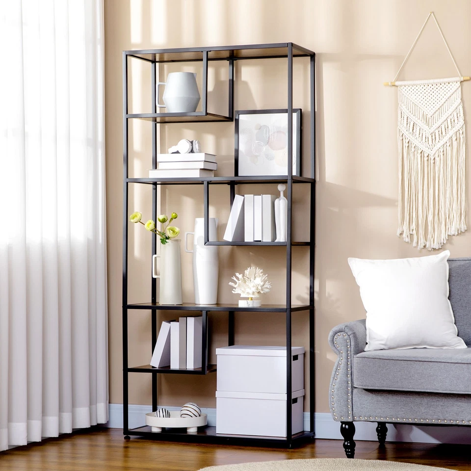Industrial Ladder Shelf, 6 Tier Bookshelf, Display Rack for Living Room Brown - Image 1 of 4