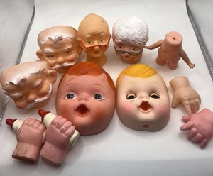 Vtg Rubber Blonde Red Hair Baby Doll Making Head Face Hands Santa Old Woman Man - Picture 1 of 4