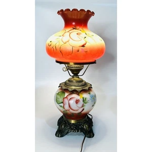 Vintage handbemalte Windlicht Lampe floral rot MCM 21,5" - Bild 1 von 8