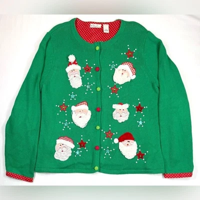 KIM ROGERS Womens Christmas Santa Cardigan XL Novelty Cottagecore Whimsical Cute - Image 1 of 4