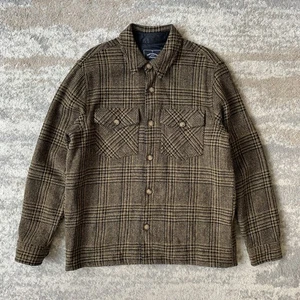 Portuguese Flannel Wool Tweed Check Field Lined Double Pocket Jacket Brown Large - Picture 1 of 12