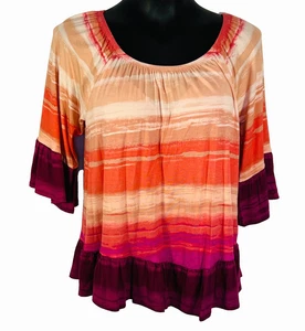 Style & Co Women's S Purple Watercolor Stripe Gathered Round Neck Knit Ruffle - Picture 1 of 14