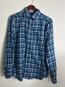 Marmot Mens Small Long Sleeve Flannel Shirt Teal Plaid Cotton - Picture 1 of 14