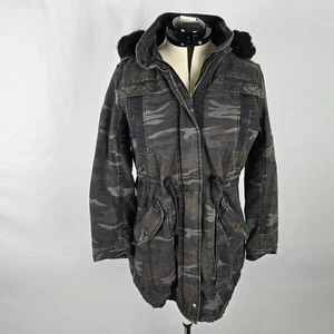 American Eagle Jacket Women's M Gray Camo Heavyweight Full Zip and Snap Hooded - Picture 1 of 19