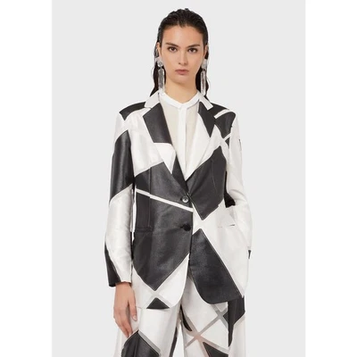 Blazer Emporio Armani para mujer 38 EE. UU. 2 mezcla de seda retazos negro blanco Foto 1 de 4