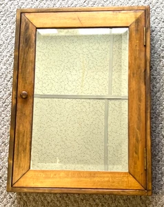 Vintage Wood Medicine Cabinet With Beveled Mirror, Glass Shelf Wood Knob - Picture 1 of 12