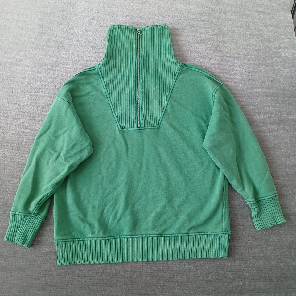 Aerie Sweater Women M Green 1/4 Zip Casual Crew Oversized Collar Boyfriend - Image 1 of 4